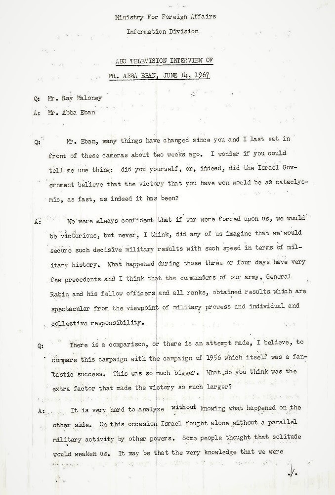 ריאיון של כתב ABC עם אבא אבן, 14 ביוני 1967. (DD1\961)