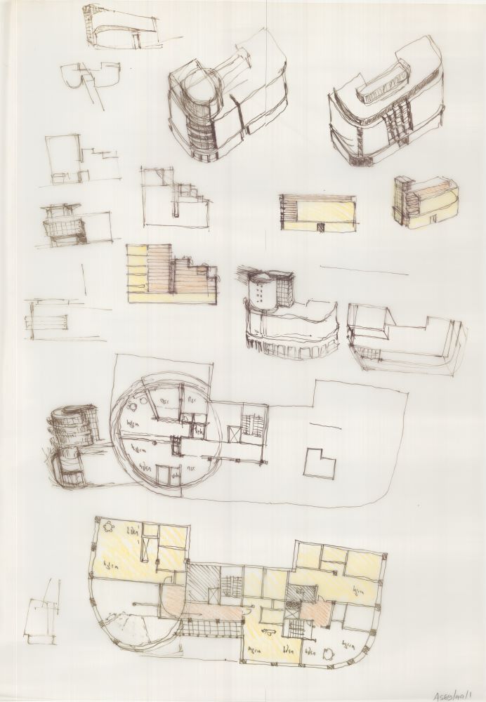 סקיצות של חזית הבניין, הצעה לתכנון בית מלון בבית פרומין, 2001