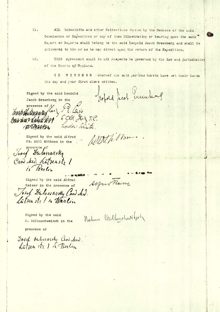 צילום החוזה בין ליאופולד ושלושת חברי המשלחת, 1904