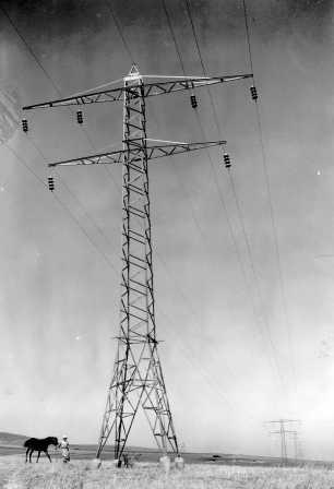 עמודי חשמל ראשונים שהוקמו בעמק יזרעאל, 1933 (PHG\1001062)