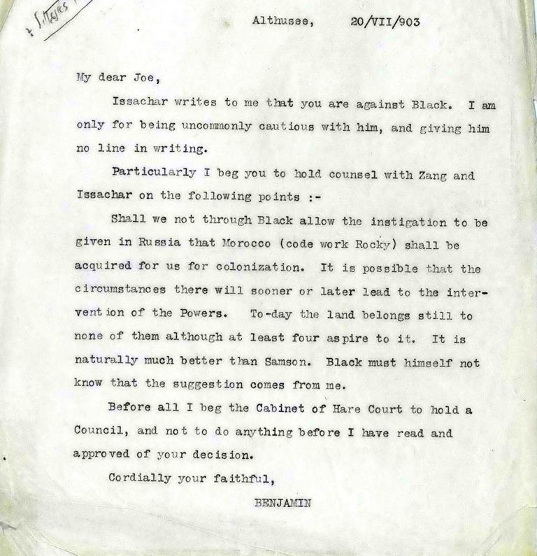 העתק מכתבו של הרצל לג'ו קאוון באנגלית (H1\910-4)