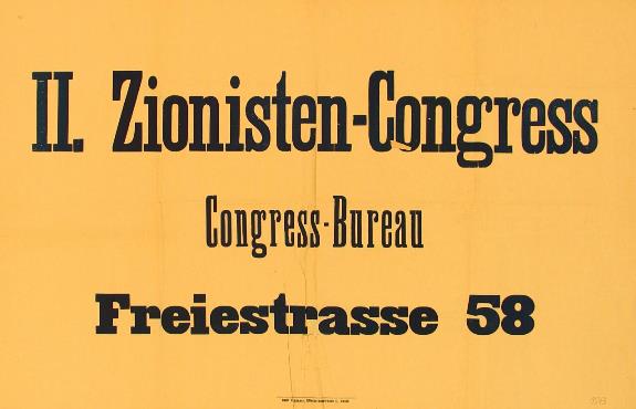 A handbill with the address of the office of the Second Zionist Congress