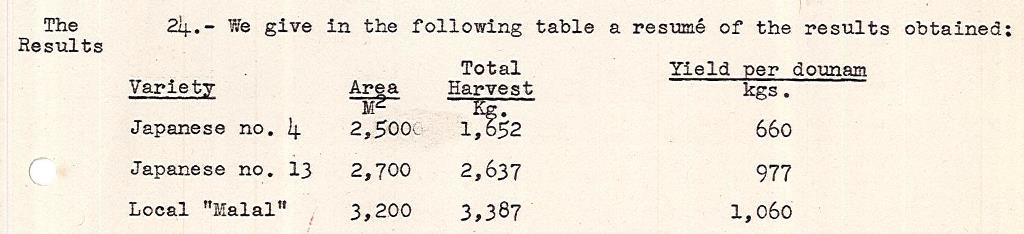 מתוך הדו"ח שחיבר אברהם הדס לגבי ניסוי גידול האבטיחים מיפן, 28.1.1955.