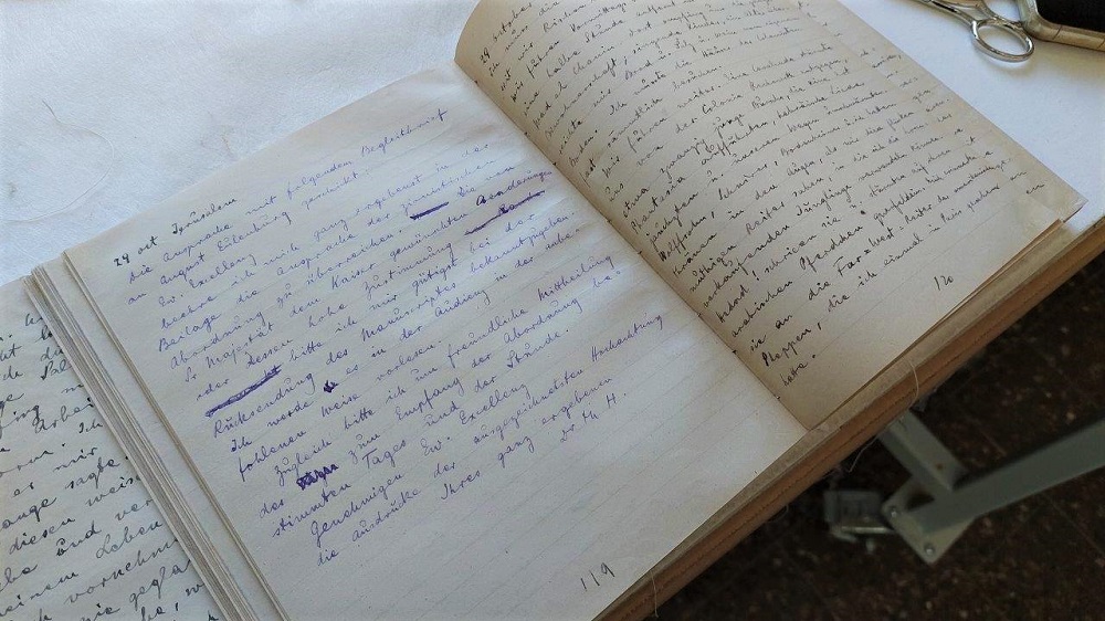 הגלים שנוצרו בחיבור עמודי היומן לכריכה מעידים על היחלשות הדפים