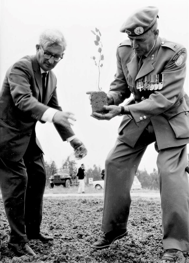נציג מהצבא האוסטרלי, נוטע עץ בטקס הקמת האנדרטה לזכר חיילי אנז"ק (יחידת חיילים אוסטרלים וניו-זילנדים בצבא הבריטי), 1968.