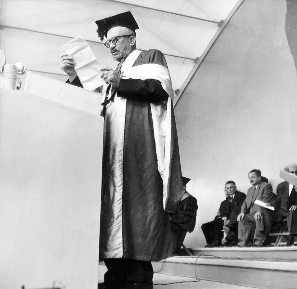 נשיא המדינה חיים ויצמן בטקס פתיחת מכון ויצמן למדע, 2.11.1949