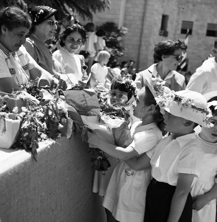 טקס הבאת הביכורים בחצר המוסדות הלאומיים, ירושלים, 1956. צילום: פריץ שליזנגר (NSC\119458)