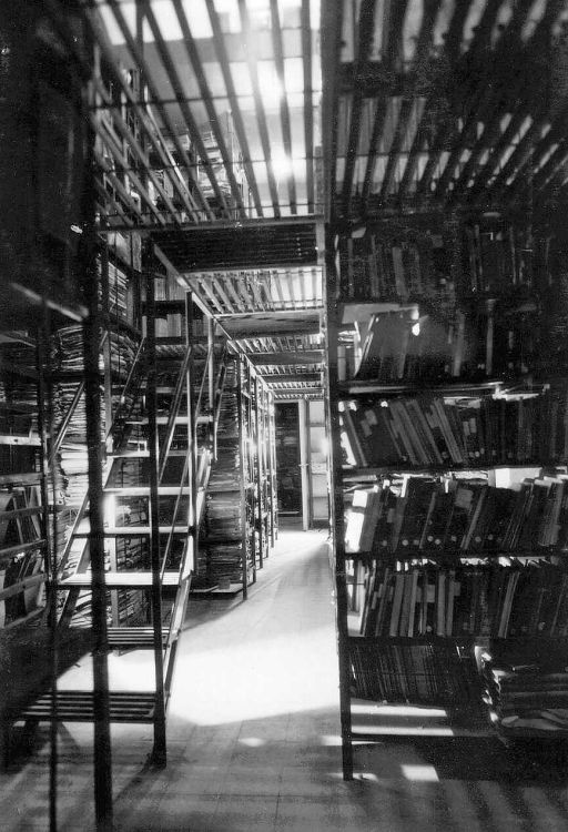 The Archives storeroom in the basement of the National Institutions Building, 1951 (PHPS\1330616)