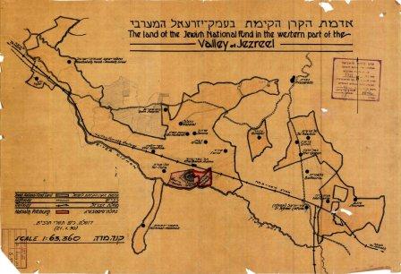 A map of the Jezreel Valley lands purchased by the JNF, 1930  (KL5M\5321)