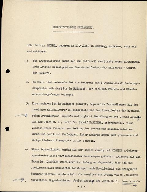 Kurt Becher: affidavit in front of the Nurenberg Tribunal (L17\1812)