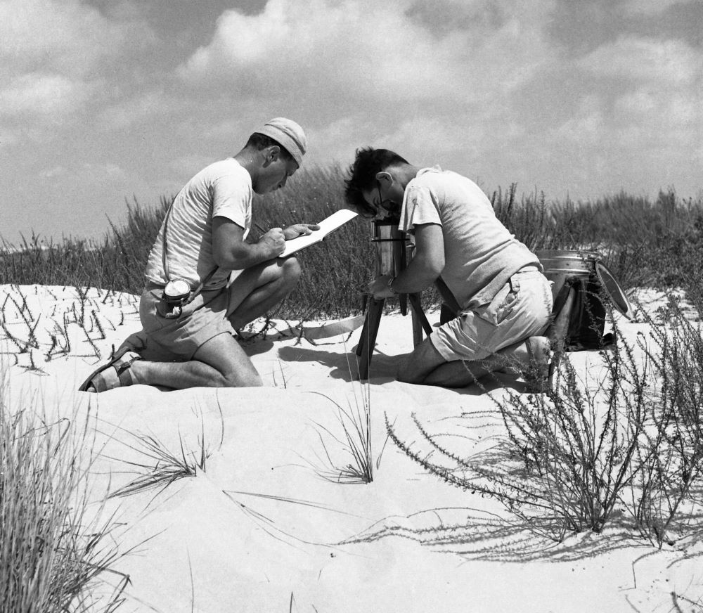 מדידות בקרקע בעת קידוחי נפט בנגב, 1954 (NKH\404721)